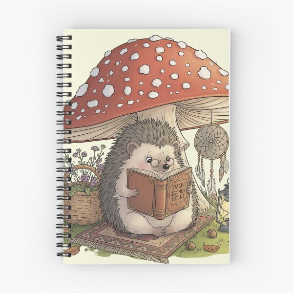 Item preview, Boho Reader Hedgehog Under Mushroom | Vintage Kawaii Illustration designed and sold by EsenciaZen.