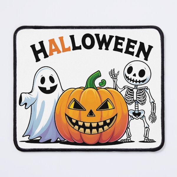Item preview, Spooky Halloween scene with skeletons ghosts pumpkins and tombstones designed and sold by PWDigitalArt.
