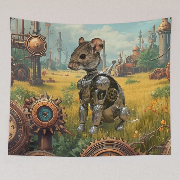 Item preview, Steampunk Cyborg Mouse – Mechanical Rodent in a Field Backdrop designed and sold by WildPawPrint.