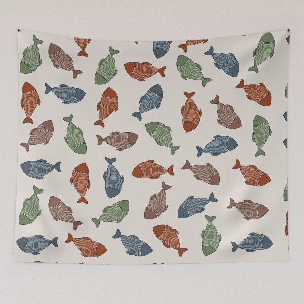 Item preview, Boho Carp Fish Seamless Pattern – Folk Art Ocean Design designed and sold by  Boho Vibes Studio.