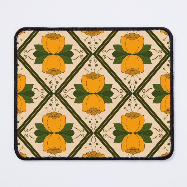 Item preview, Floral Lattice Diamond Tiles - Autumn Orange and Green Abstract Flowers designed and sold by FoxfireAndCo.