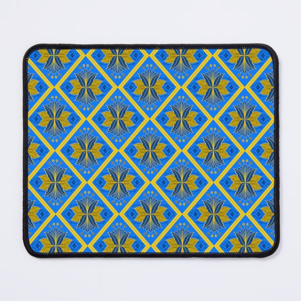 Item preview, Floral Lattice Diamond Tiles - Blue Yellow Abstract Flowers designed and sold by FoxfireAndCo.