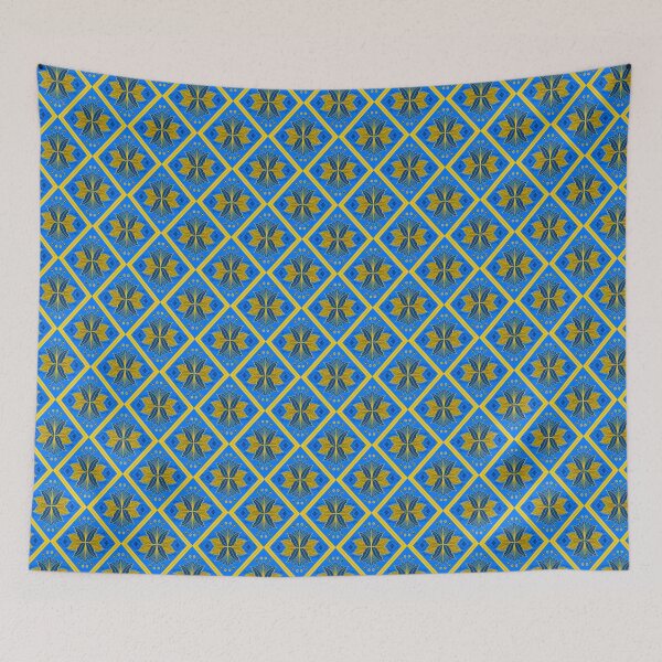 Item preview, Floral Lattice Diamond Tiles - Blue Yellow Abstract Flowers designed and sold by FoxfireAndCo.