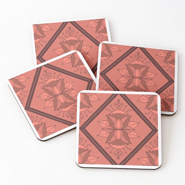 Item preview, Floral Lattice Diamond Tiles - Rust Brown Abstract Flowers designed and sold by FoxfireAndCo.