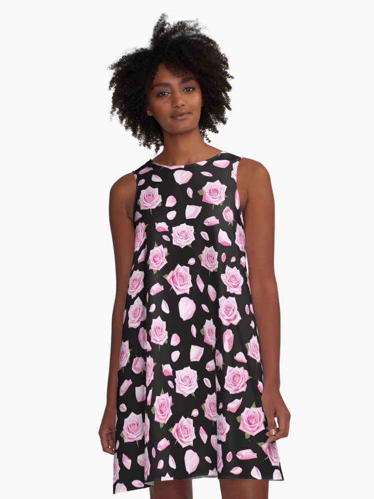 Elegant Pink and White Roses A-Line Dress