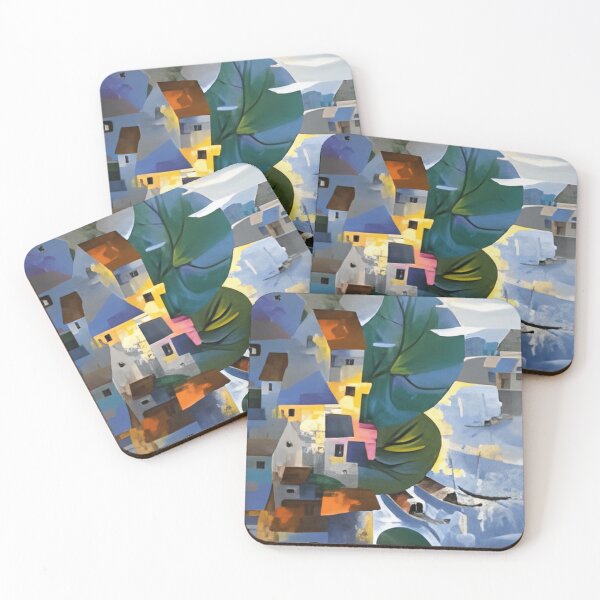 Item preview, 51 Abstract Coastal Village Vibrant Houses and Lush Leaves designed and sold by MikeArmendariz.