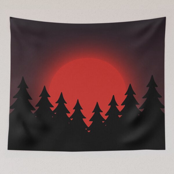 Item preview, Mystical Red Sun Behind Forest Dramatic Minimalist Art designed and sold by Vector Jack.
