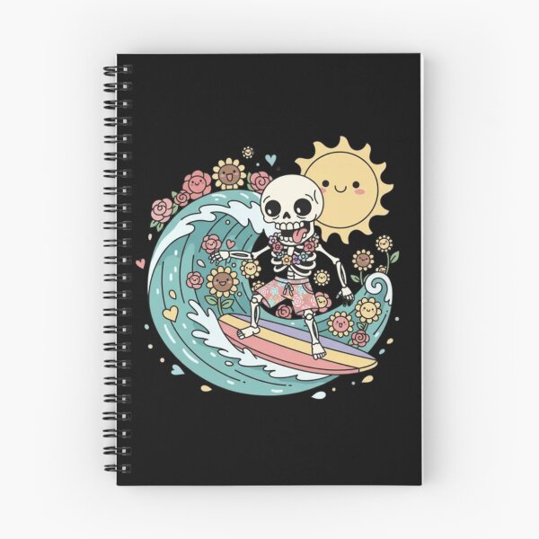 Item preview, Funny Skeleton Surfing with Roses and Sunflowers – Cute Kawaii Cartoon Design designed and sold by ColorSplash123.