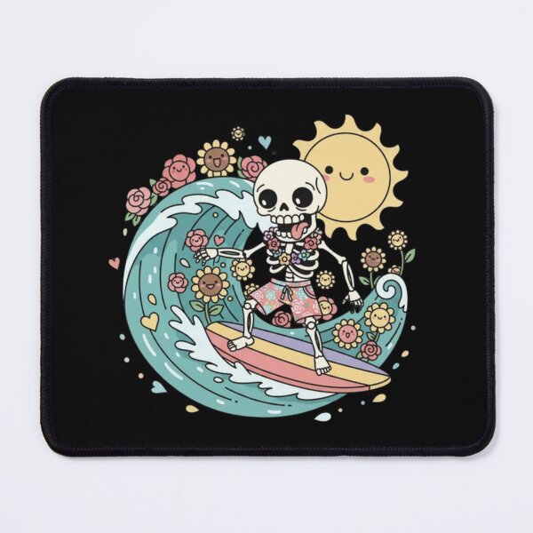 Item preview, Funny Skeleton Surfing with Roses and Sunflowers – Cute Kawaii Cartoon Design designed and sold by ColorSplash123.