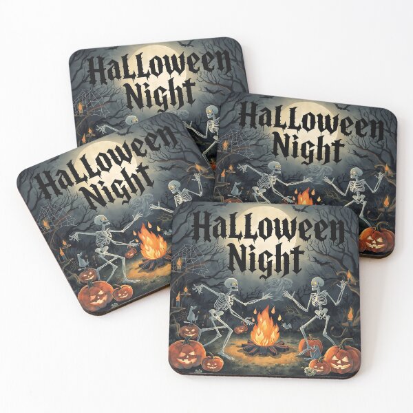 Item preview, Halloween, Skeletons dancing around a bonfire at night in a spooky forest. designed and sold by PWDigitalArt.