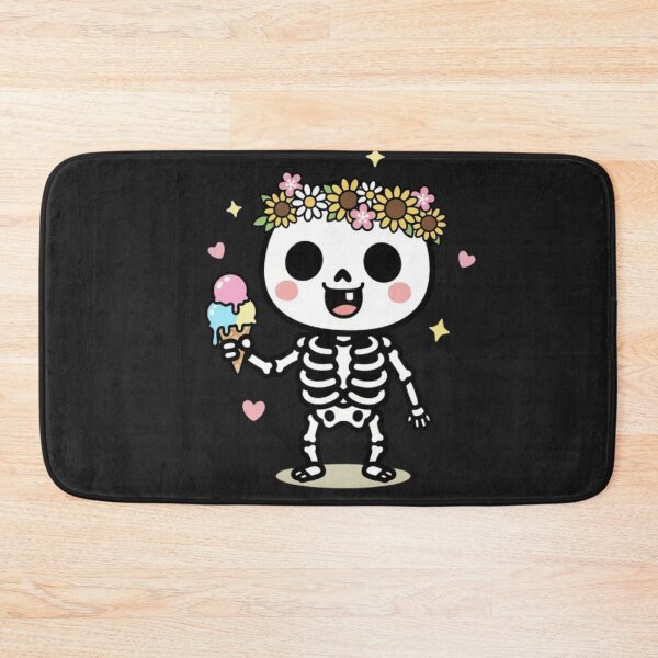 Item preview, Cute Skeleton with Flower Crown and Ice Cream – Kawaii Cartoon Summer Design designed and sold by ColorSplash123.