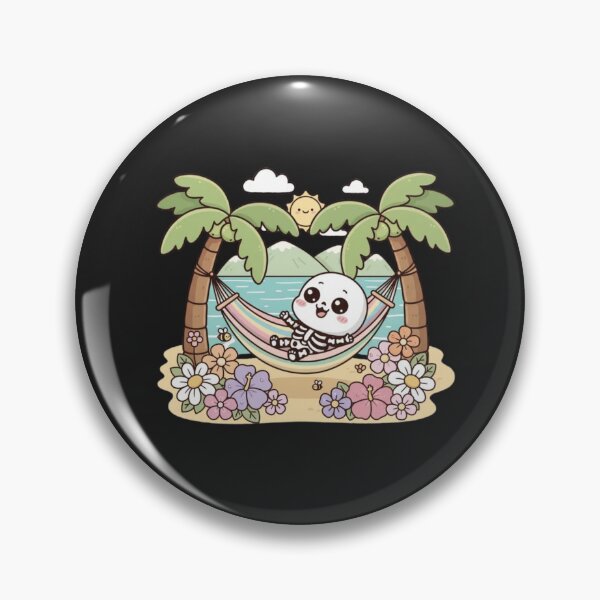 Item preview, Cute Skeleton Chilling in Hammock with Flowers – Kawaii Summer Cartoon Design designed and sold by ColorSplash123.