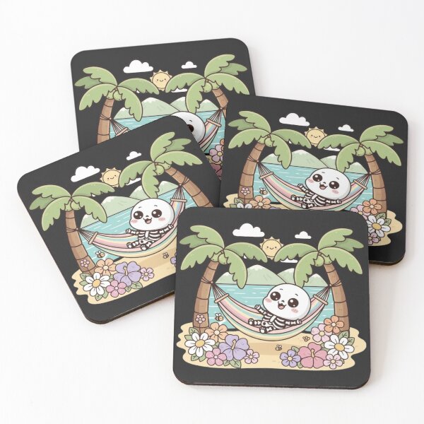 Item preview, Cute Skeleton Chilling in Hammock with Flowers – Kawaii Summer Cartoon Design designed and sold by ColorSplash123.