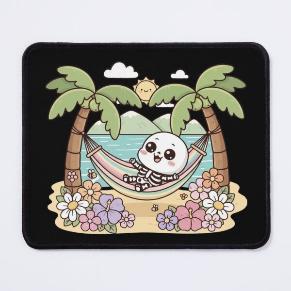 Item preview, Cute Skeleton Chilling in Hammock with Flowers – Kawaii Summer Cartoon Design designed and sold by ColorSplash123.