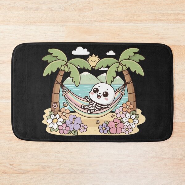 Item preview, Cute Skeleton Chilling in Hammock with Flowers – Kawaii Summer Cartoon Design designed and sold by ColorSplash123.