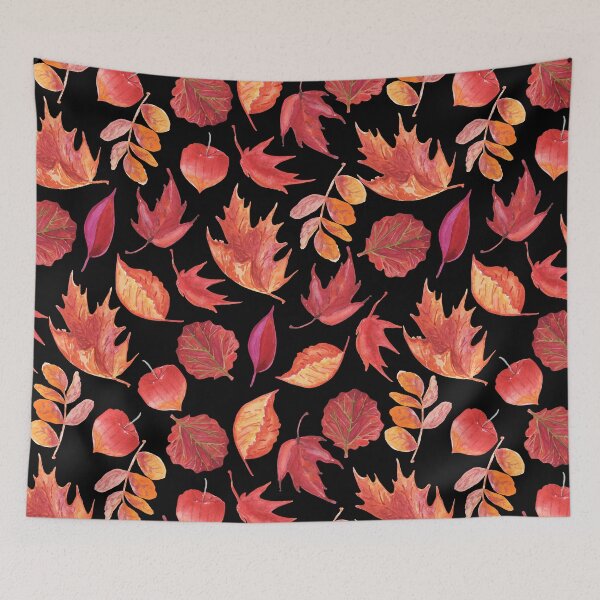 Item preview, Autumn Leaves Watercolor Design Graphic T-Shirt - Cozy Fall Pattern with Red and Orange Leaves designed and sold by FestivityFinds.