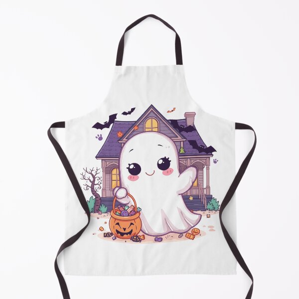 Item preview, A cute little ghost are holding pumpkins and walking in front of a house designed and sold by PWDigitalArt.
