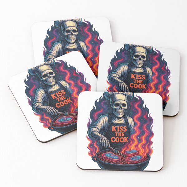 Item preview, Kiss the Cook – Psychedelic Skeleton Chef Cosmic BBQ Shirt designed and sold by devnumber9.