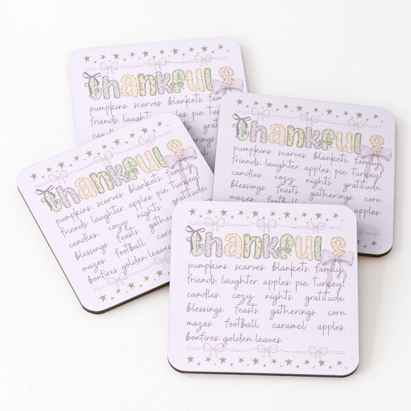 Item preview, Thankful Patchwork Word Art – Soft Pastel Thanksgiving Design with Stars, Bows & Fall Words designed and sold by baucestudio.