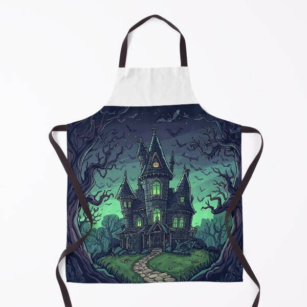 Item preview, A spooky gothic mansion with glowing windows under a dark, cloudy night sky with bats flying around. designed and sold by PWDigitalArt.