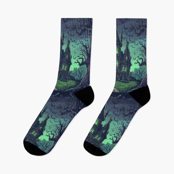 Item preview, A spooky gothic mansion with glowing windows under a dark, cloudy night sky with bats flying around. designed and sold by PWDigitalArt.