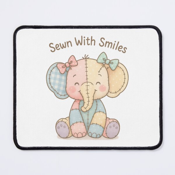 Item preview, Sewn With Smiles – Cute Patchwork Elephant Pastel Nursery Art for Kids and Crafters designed and sold by inkoutninja.