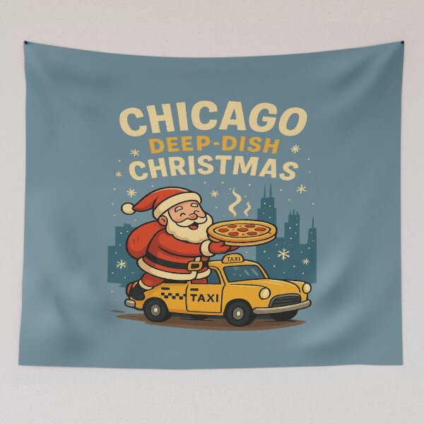 Item preview, Christmas Around the World – Santa Claus Chicago Deep-Dish Pizza | Merry Christmas Travel World Tour designed and sold by Globalcitytees.