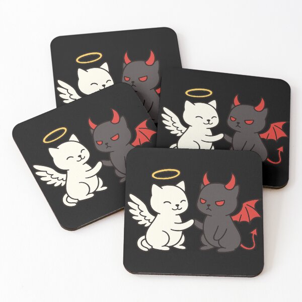 Item preview, Kawaii Angel Cat and Devil Cat – Heaven vs Hell Kitty designed and sold by RetroPawsDesign.