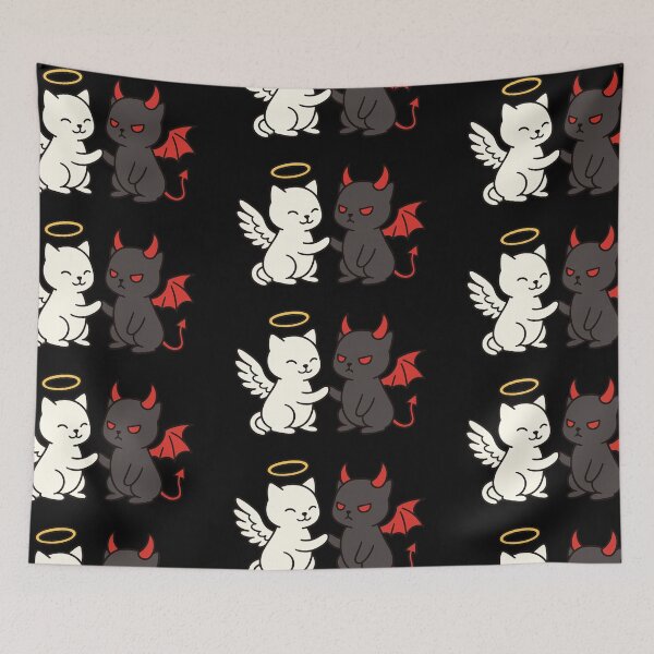 Item preview, Kawaii Angel Cat and Devil Cat – Heaven vs Hell Kitty designed and sold by RetroPawsDesign.