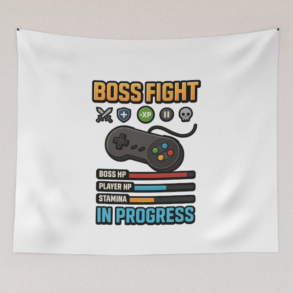 Item preview, Boss Fight In Progress – Funny Gamer Controller HUD Design designed and sold by Designforyou86.