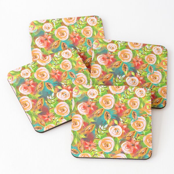 Item preview, Green red floral pattern  designed and sold by Nora Gad.
