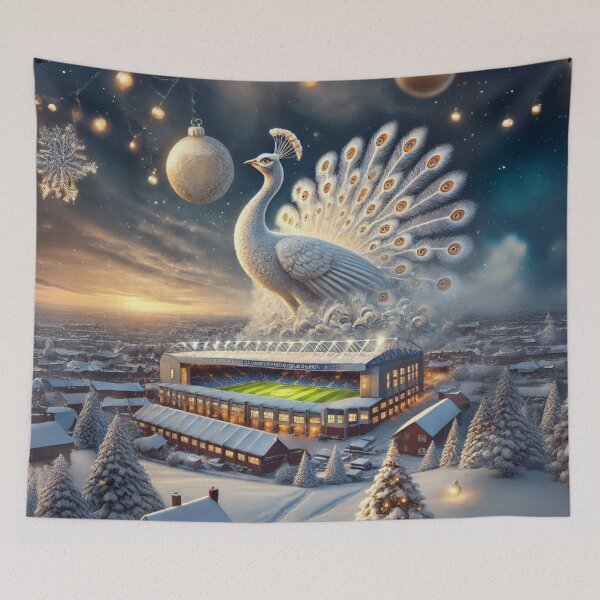 Item preview, Majestic Peacock Over Elland Road – Leeds United Christmas Winter Scene designed and sold by Final Whistle Art.