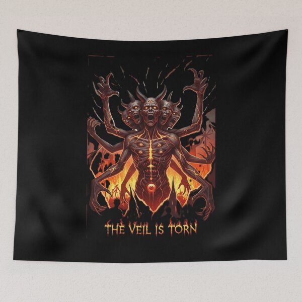 Item preview, The Veil Is Torn – Multi-Headed Demon Horror Fantasy Flame Design designed and sold by InkwildStudio.