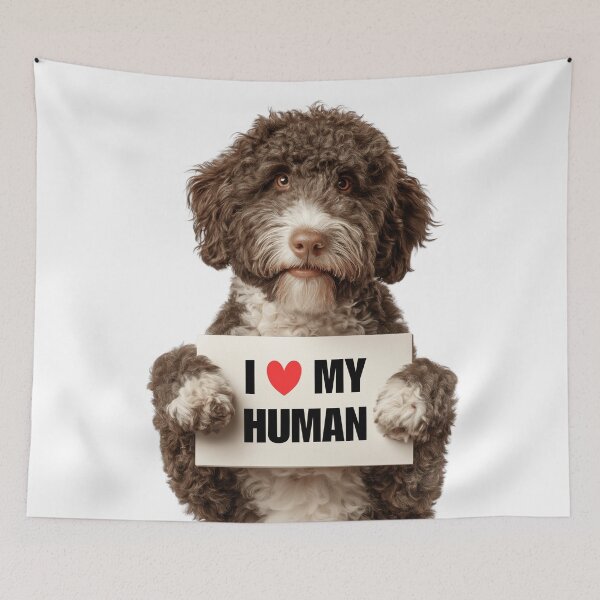 Item preview, Cute Spanish Water dog with Signboard I love my Human  designed and sold by LazyOwlStore.