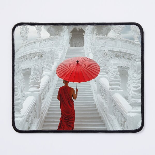 Item preview, Monk with Red Umbrella at White Temple Steps designed and sold by Artessie.