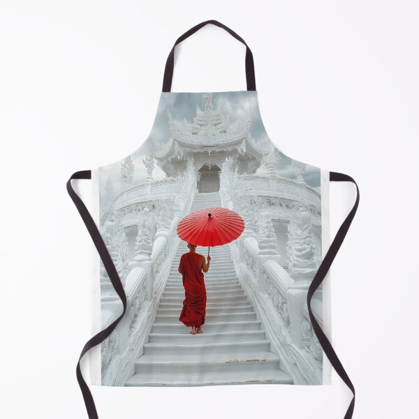 Item preview, Monk with Red Umbrella at White Temple Steps designed and sold by Artessie.