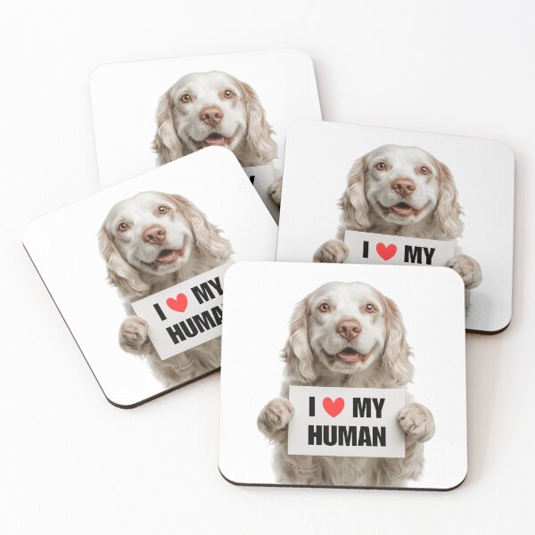 Item preview, Cute Clumber Spaniel dog with Signboard I love my Human  designed and sold by LazyOwlStore.