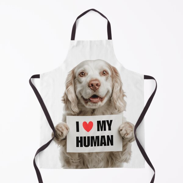 Item preview, Cute Clumber Spaniel dog with Signboard I love my Human designed and sold by LazyOwlStore.