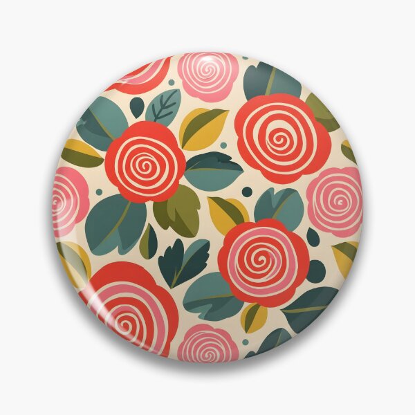 Item preview, Folk Spiral Rose Floral Seamless Pattern – Bold Red & Pink with Teal Leaves designed and sold by VelloomStore.