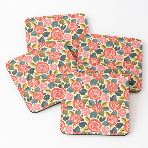 Item preview, Folk Spiral Rose Floral Seamless Pattern – Bold Red & Pink with Teal Leaves designed and sold by VelloomStore.