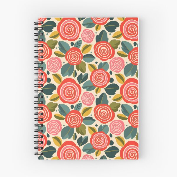 Item preview, Folk Spiral Rose Floral Seamless Pattern – Bold Red & Pink with Teal Leaves designed and sold by VelloomStore.
