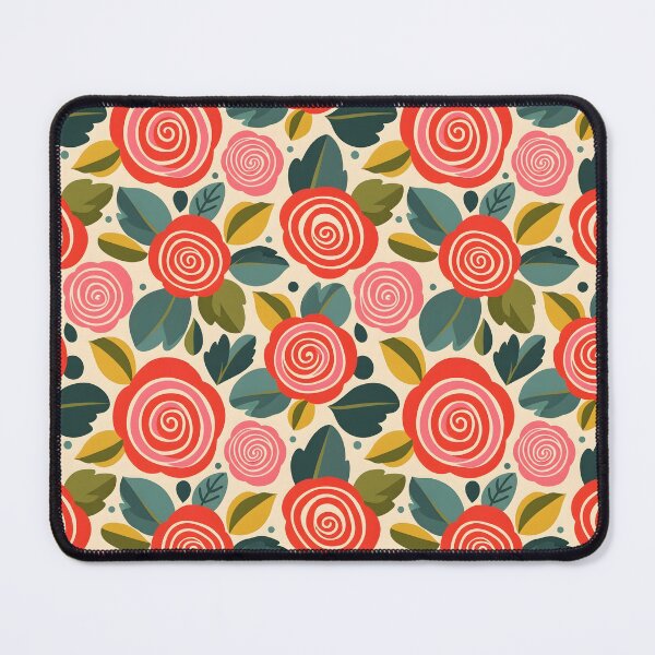 Item preview, Folk Spiral Rose Floral Seamless Pattern – Bold Red & Pink with Teal Leaves designed and sold by VelloomStore.