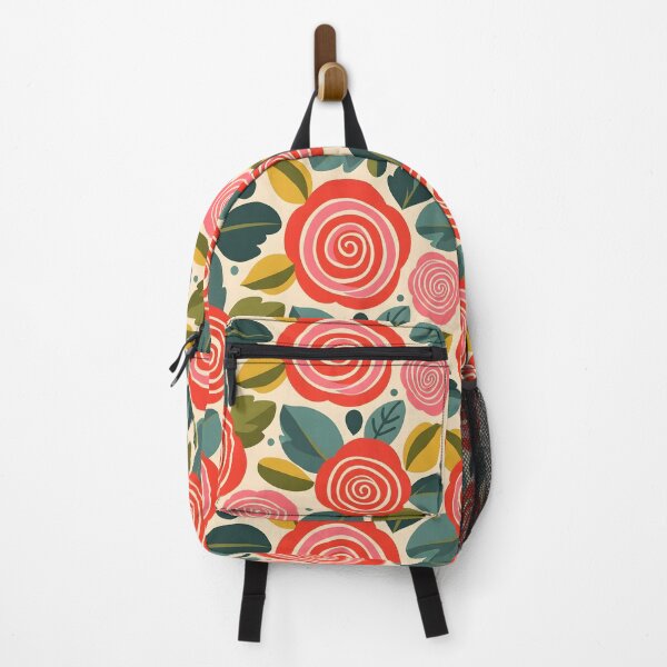 Item preview, Folk Spiral Rose Floral Seamless Pattern – Bold Red & Pink with Teal Leaves designed and sold by VelloomStore.