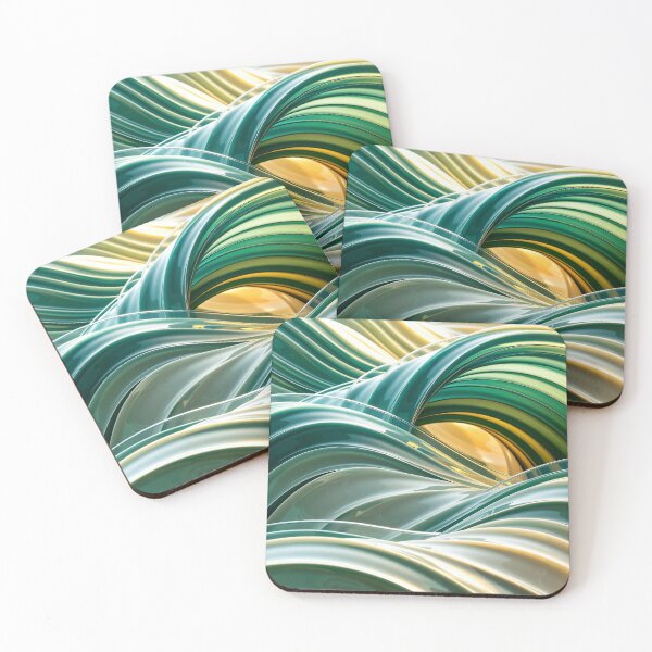 Item preview, Shiny layered abstract waves in emerald green and gold tones with smooth curves and modern reflective texture designed and sold by Mimoshi ⭐⭐⭐⭐⭐.