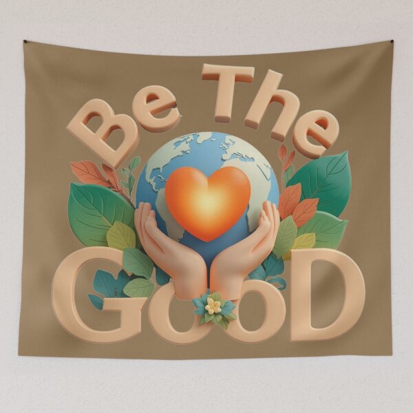 Item preview, Be The Good – Bold 3D Motivational Quote with Earth and Heart designed and sold by WovennDesigns.