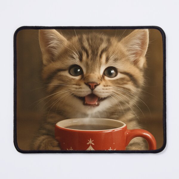 Item preview, cute kitten holding christmas mug designed and sold by mariana83.