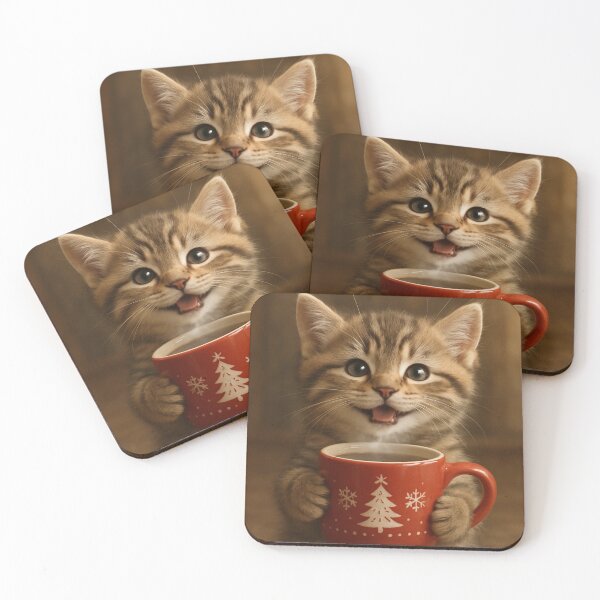 Item preview, cute kitten holding christmas mug designed and sold by mariana83.