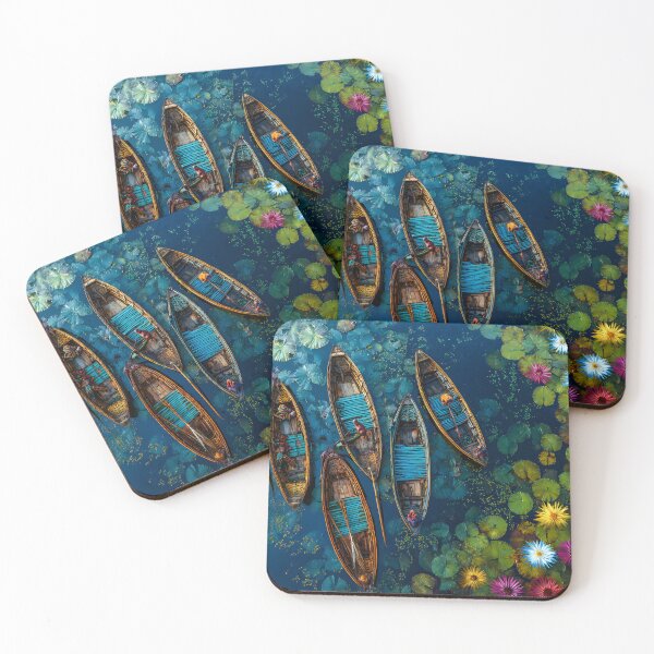 Item preview, Colorful Boating Scene Over Water Lilies and Lotus designed and sold by Artessie.