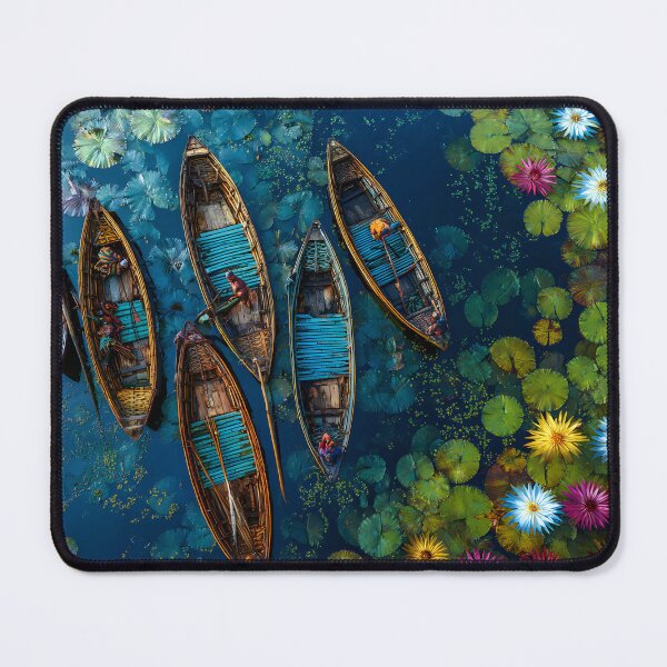 Item preview, Colorful Boating Scene Over Water Lilies and Lotus designed and sold by Artessie.