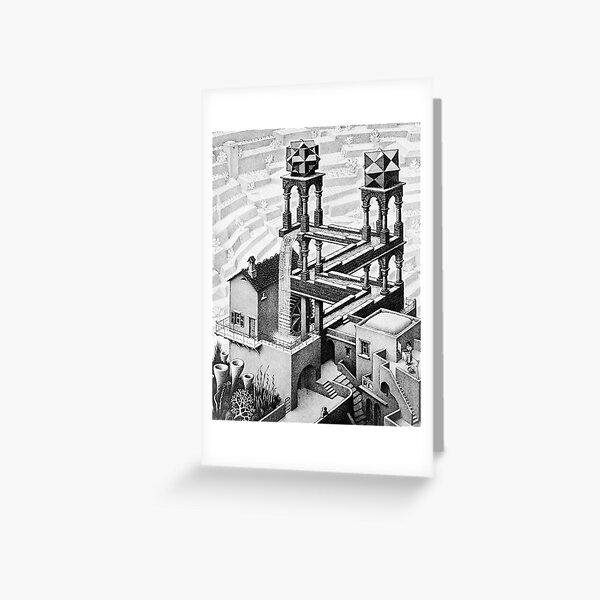 Escher waterfall geometry geometric mathematic Greeting Card